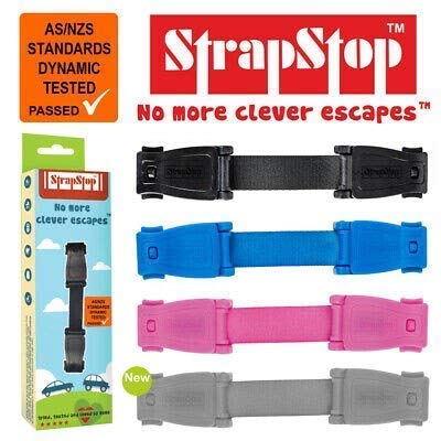 The Original STRAP STOP Anti Escape Car Seat Strap Crash Tested— UK Made, (Blue)