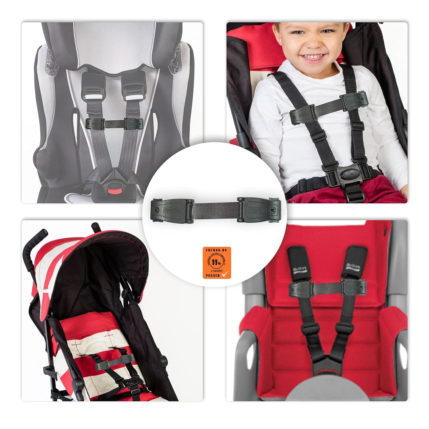 The Original STRAP STOP Anti Escape Car Seat Strap Crash Tested— UK Made, (Grey)