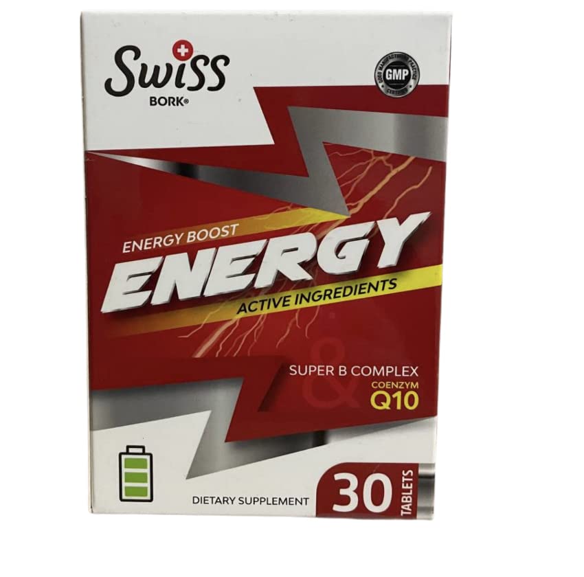 SWISS BORK Energy Supplement – A Synergistic Blend of Q10, Ginseng, K2. 30 Tablets