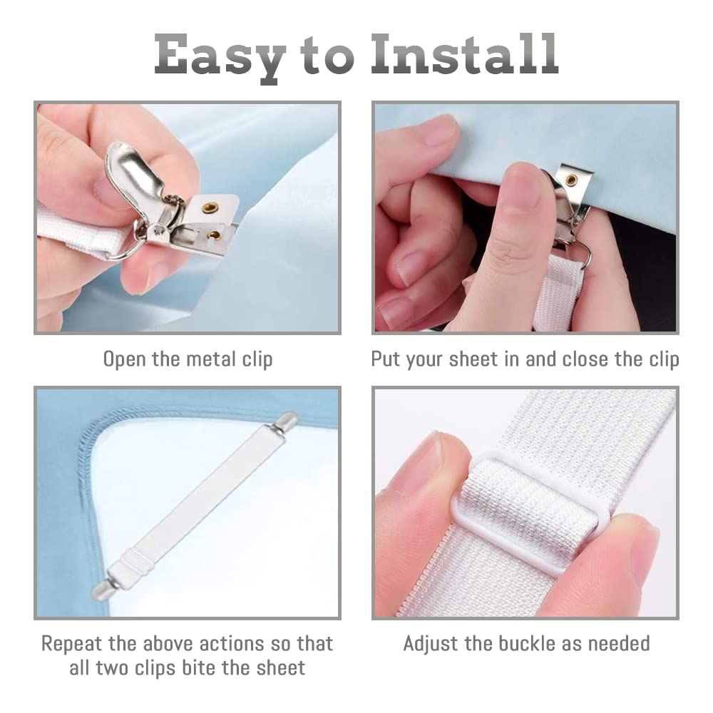 STRAP STOP Rust Proof Nickel Plated Bed Sheet Grippers (Set of 4)