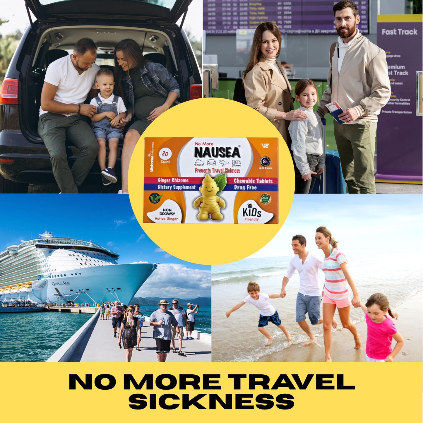 Travel Sickness Tablets β Ginger Tablets for Nausea Relief, Morning Sickness & More β Chewable Motion Sickness Tablet for Kids and Adults (20PCS)