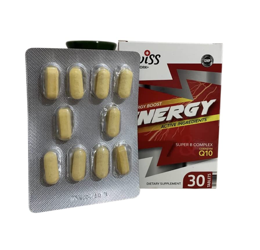 SWISS BORK Energy Supplement – A Synergistic Blend of Q10, Ginseng, K2. 30 Tablets