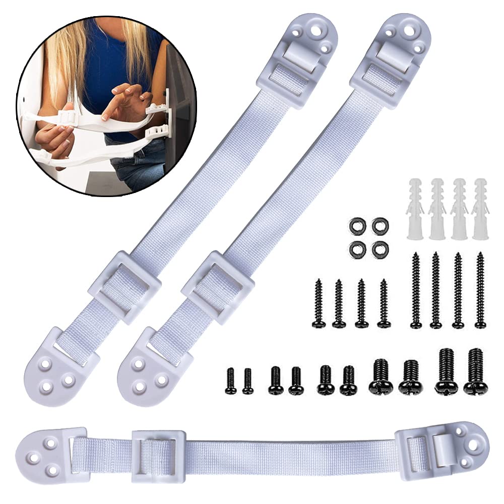 Strap Stop Heavy Duty Plastic TV Safety Straps (Pack of 4) — Made in UK Anti Tip TV & Furniture Straps — Hold Off 400 lbs Load, Essential Hardware Included & Fit Most Flat Screen TVs (White)