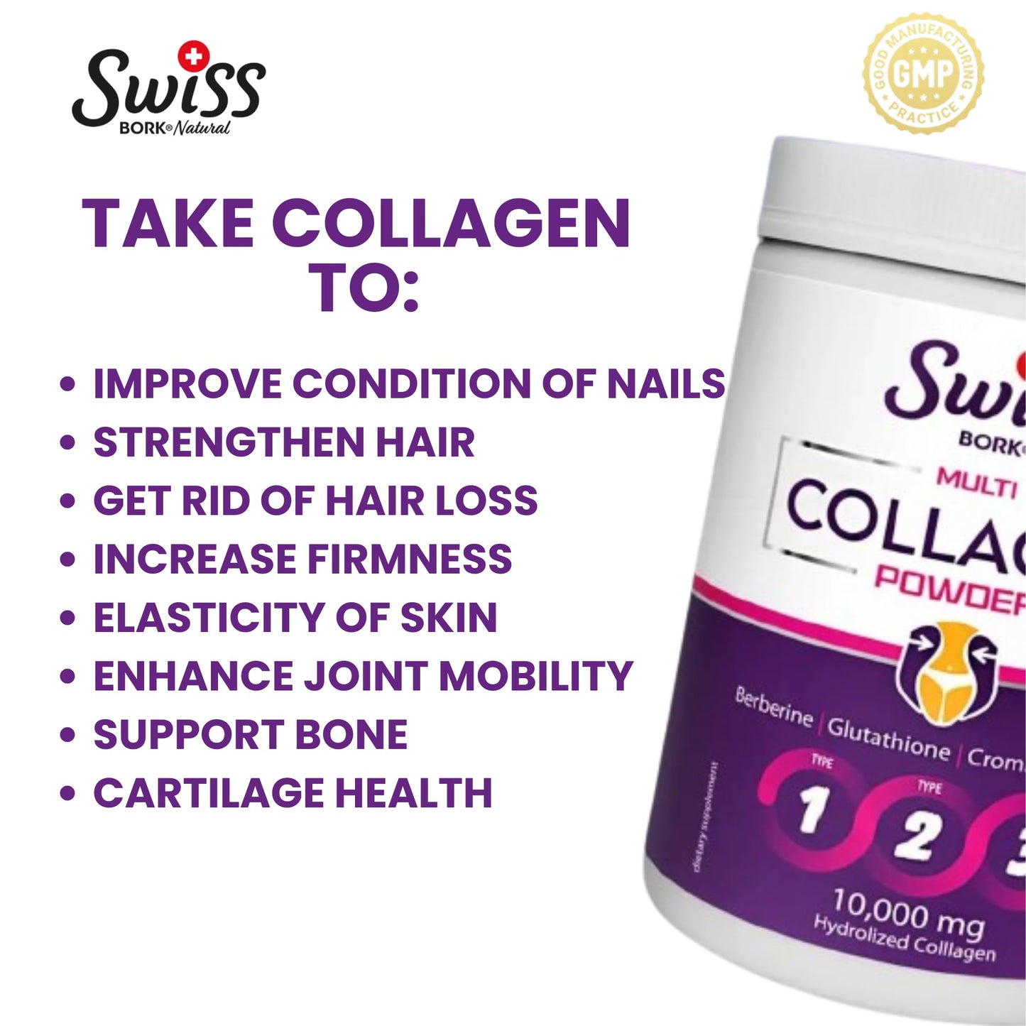 SWISS BORK Collagen Powder 10,000mg (30 Servings)