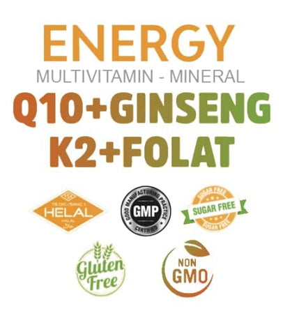 SWISS BORK Energy Supplement – A Synergistic Blend of Q10, Ginseng, K2.   30 Tablets