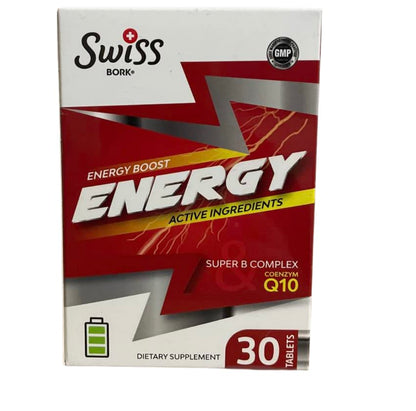 SWISS BORK Energy Supplement – A Synergistic Blend of Q10, Ginseng, K2.   30 Tablets