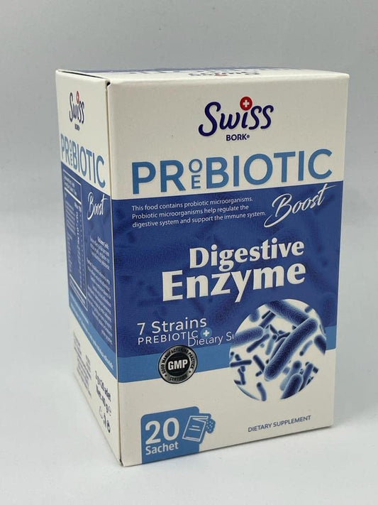 Swiss Bork Probiotic Boost – Digestive Enzyme with 7 Strains &amp; Prebiotic Support (20 Sachets)
