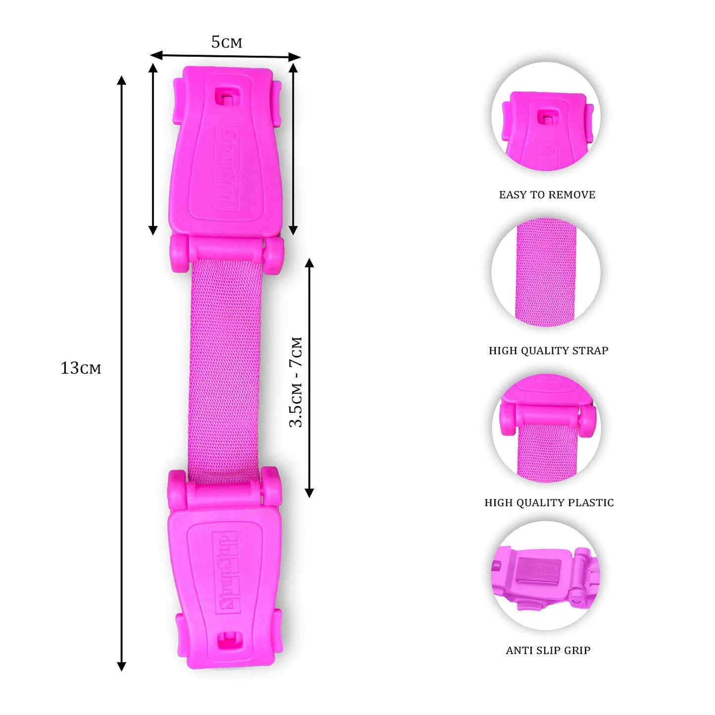 The Original STRAP STOP Anti Escape Car Seat Strap Crash Tested— UK Made, (Pink)