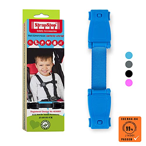 The Original STRAP STOP Anti Escape Car Seat Strap Crash Tested— UK Made, (Blue)