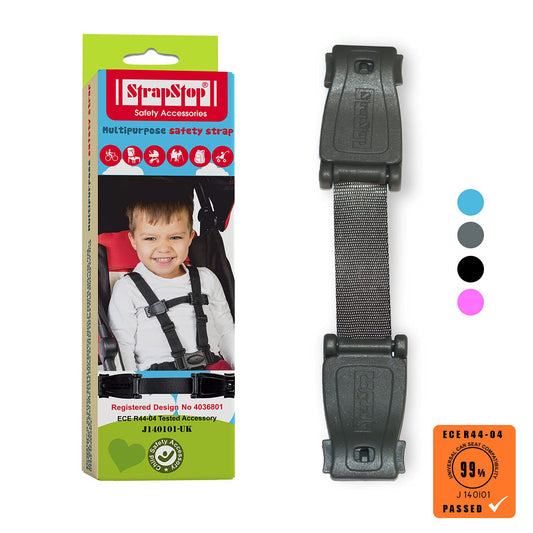 The Original STRAP STOP Anti Escape Car Seat Strap Crash Tested— UK Made, (Grey)