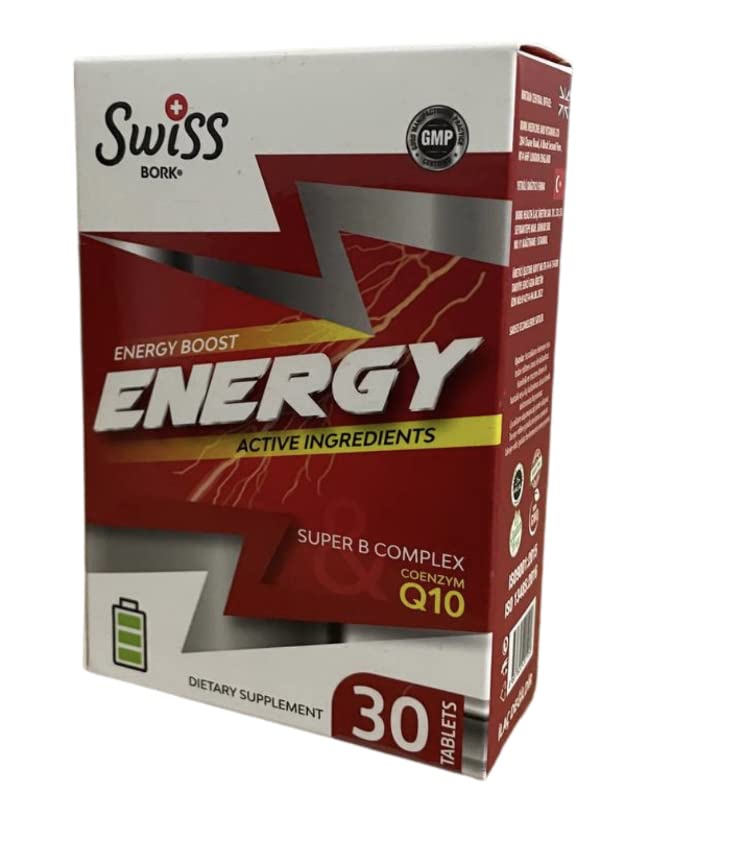 SWISS BORK Energy Supplement – A Synergistic Blend of Q10, Ginseng, K2.   30 Tablets