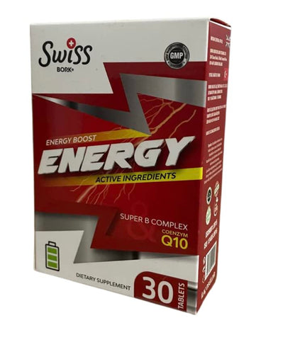 SWISS BORK Energy Supplement – A Synergistic Blend of Q10, Ginseng, K2.   30 Tablets