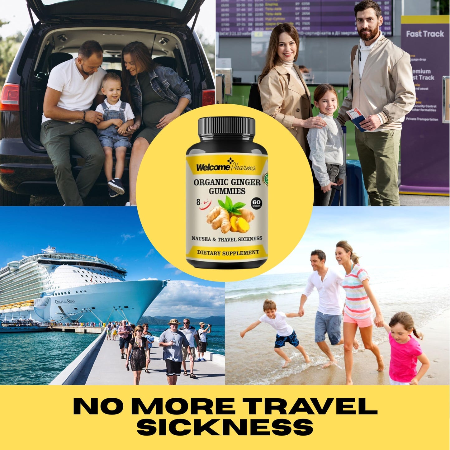 Welcome Pharma Sugar-Free Soothing Ginger 60 Gummies for Nausea & Travel Sickness Relief