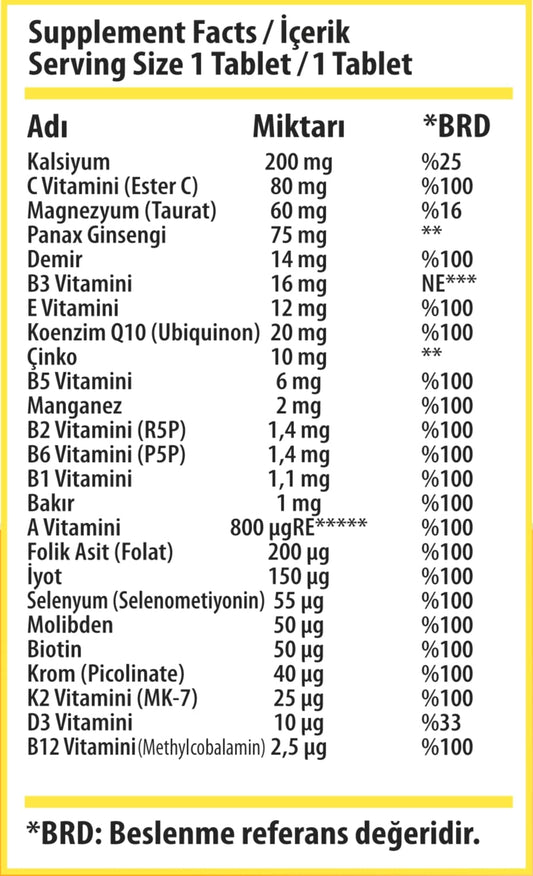 SWISS BORK Energy Supplement – A Synergistic Blend of Q10, Ginseng, K2.   30 Tablets