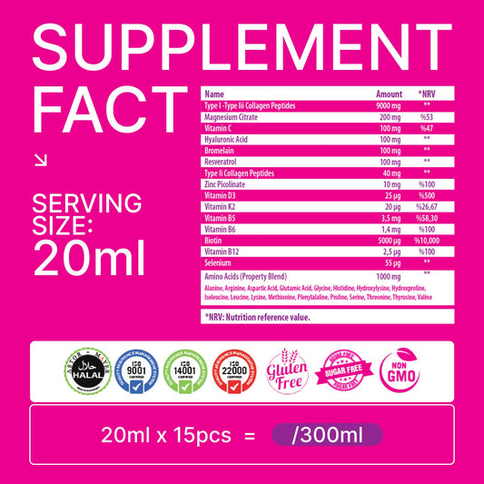 Swiss Bork Sugar-Free Liquid Collagen Shots — Collagen 10000mg (15  x 20ml)