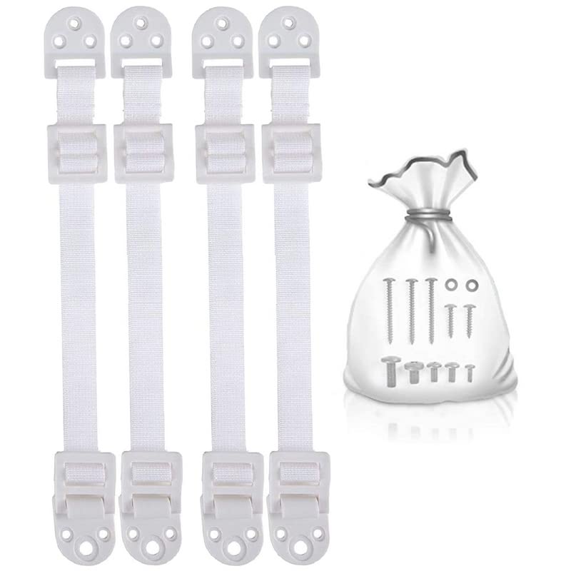 Strap Stop Heavy Duty Plastic TV Safety Straps (Pack of 4) — Made in UK Anti Tip TV & Furniture Straps — Hold Off 400 lbs Load, Essential Hardware Included & Fit Most Flat Screen TVs (White)