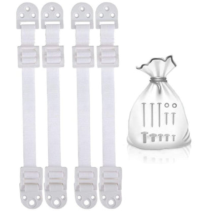 Strap Stop Heavy Duty Plastic TV Safety Straps (Pack of 4) — Made in UK Anti Tip TV & Furniture Straps — Hold Off 400 lbs Load, Essential Hardware Included & Fit Most Flat Screen TVs (White)