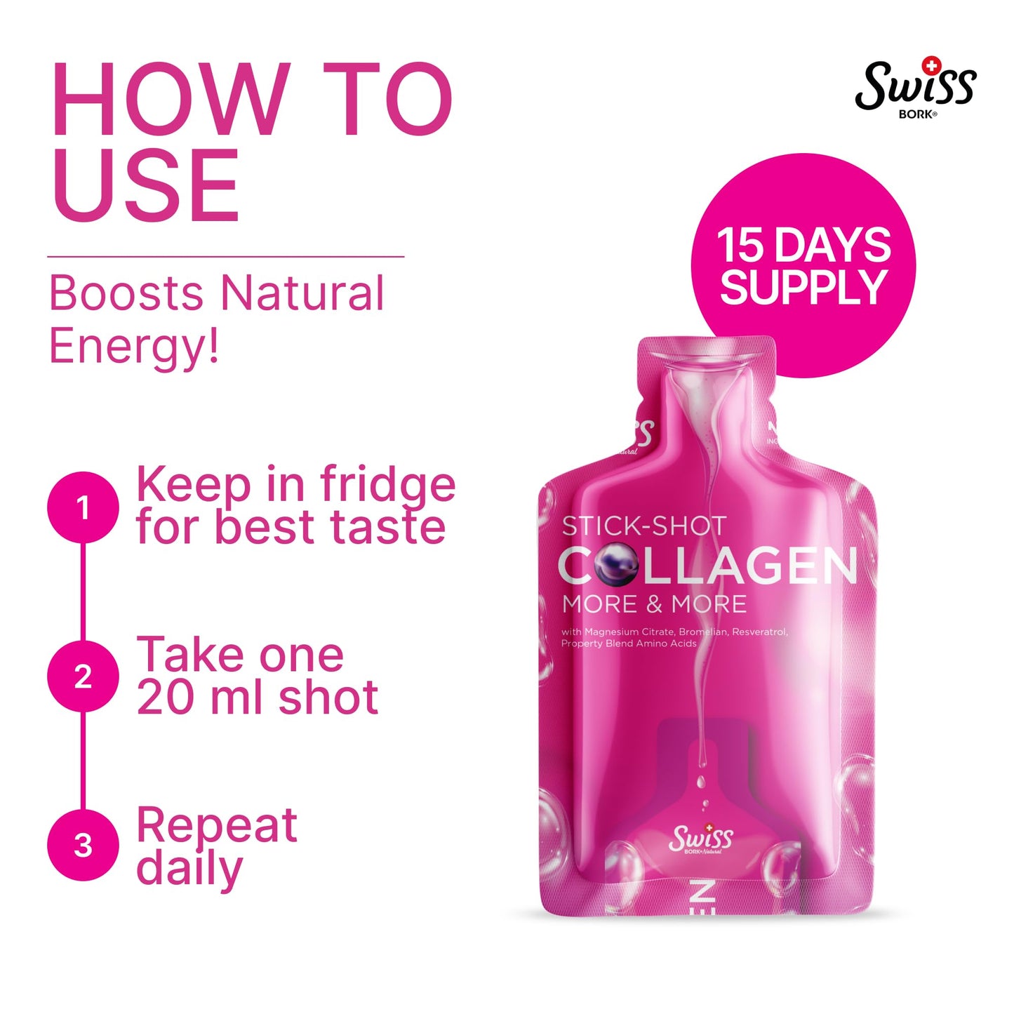 Swiss Bork Sugar-Free Liquid Collagen Shots — Collagen 10000mg (15  x 20ml)