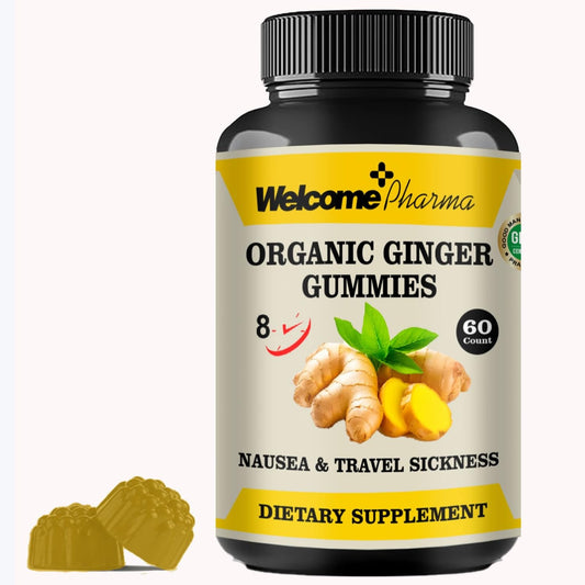 Welcome Pharma Sugar-Free Soothing Ginger 60 Gummies for Nausea & Travel Sickness Relief