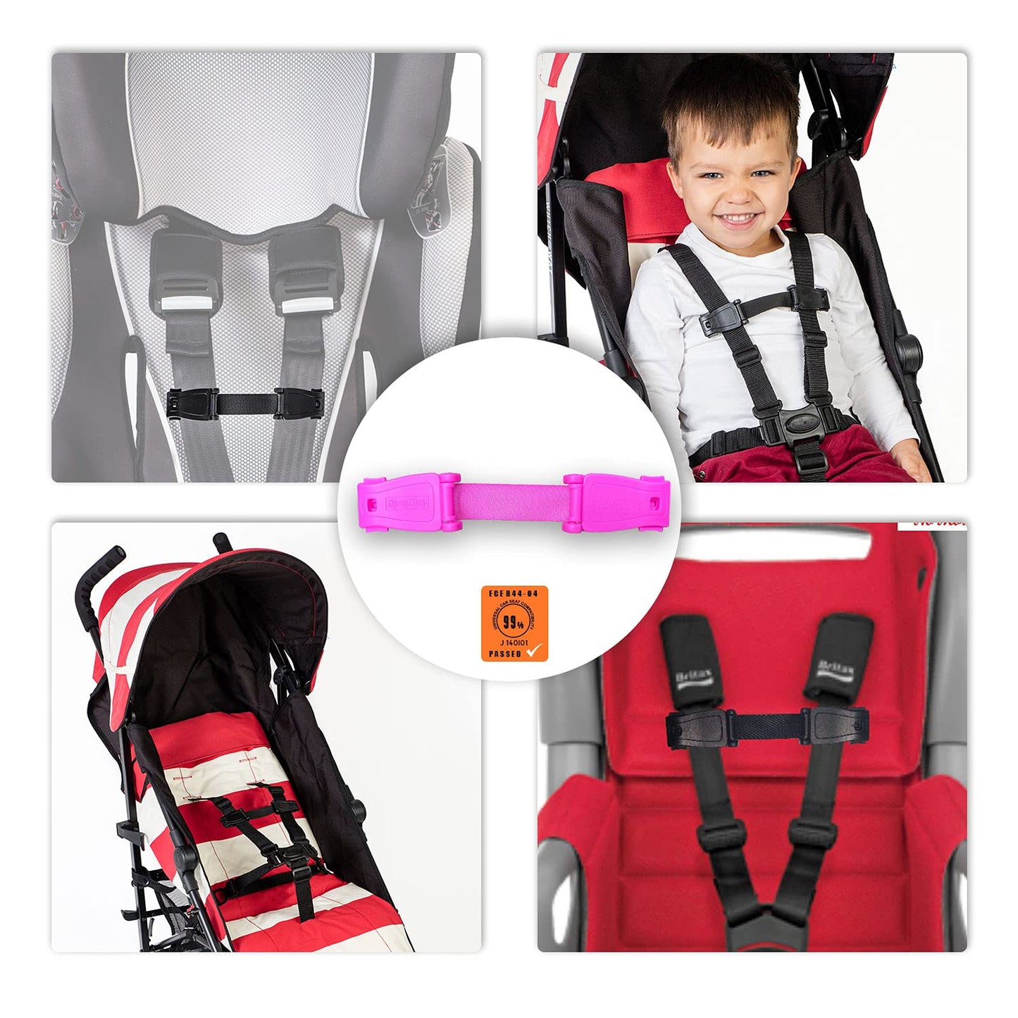 The Original STRAP STOP Anti Escape Car Seat Strap Crash Tested— UK Made, (Pink)