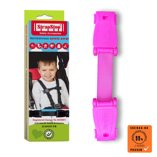 The Original STRAP STOP Anti Escape Car Seat Strap Crash Tested— UK Made, (Pink)