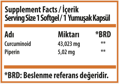 SWISS BORK Turmeric Curcumin Supplement 43023mg (30 Soft Gels)