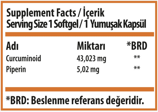 SWISS BORK Turmeric Curcumin Supplement 43023mg (30 Soft Gels)