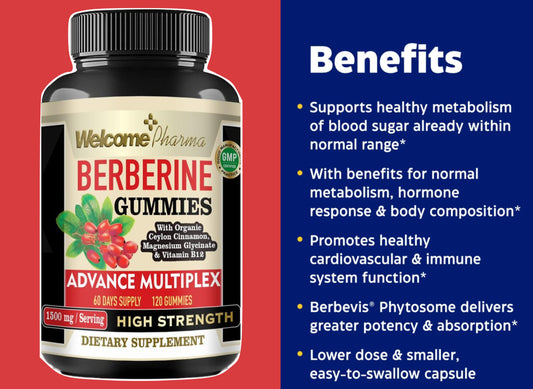 Welcome Pharma Berberine Gummies – High Strength, 120 Gummies (60 Day Supply)