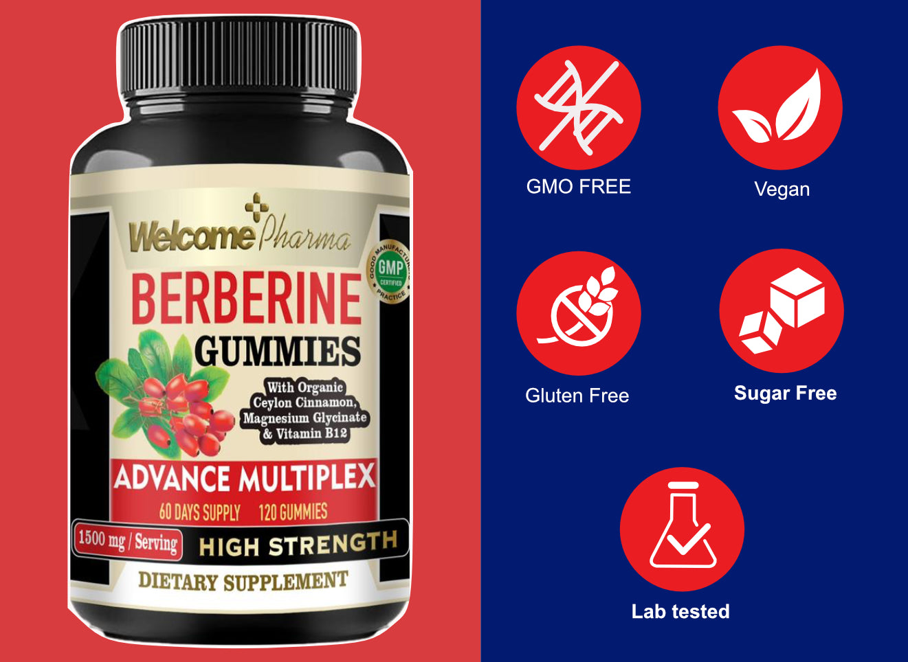 Welcome Pharma Berberine Gummies – High Strength, 120 Gummies (60 Day Supply)
