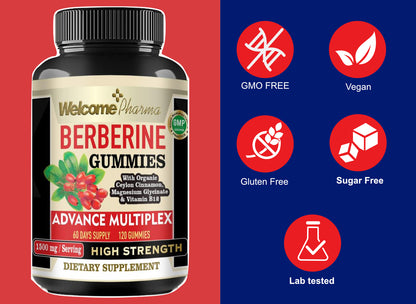 Welcome Pharma Berberine Gummies – High Strength, 120 Gummies (60 Day Supply)
