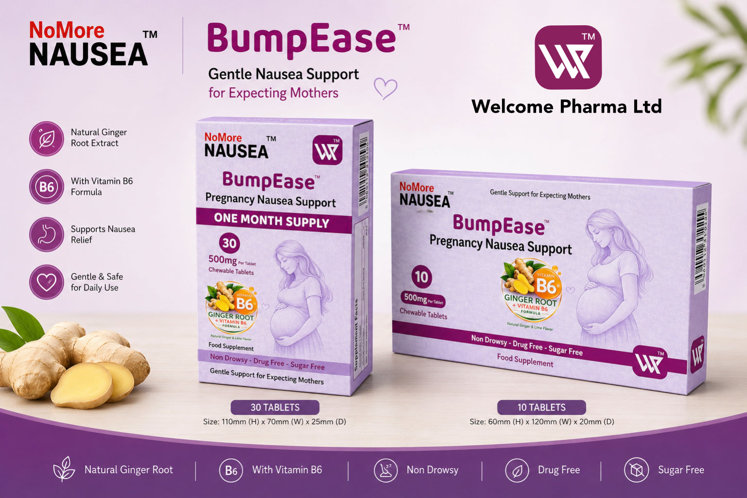 BumpEase™ Pregnancy Nausea Support Chewable Tablets 10s