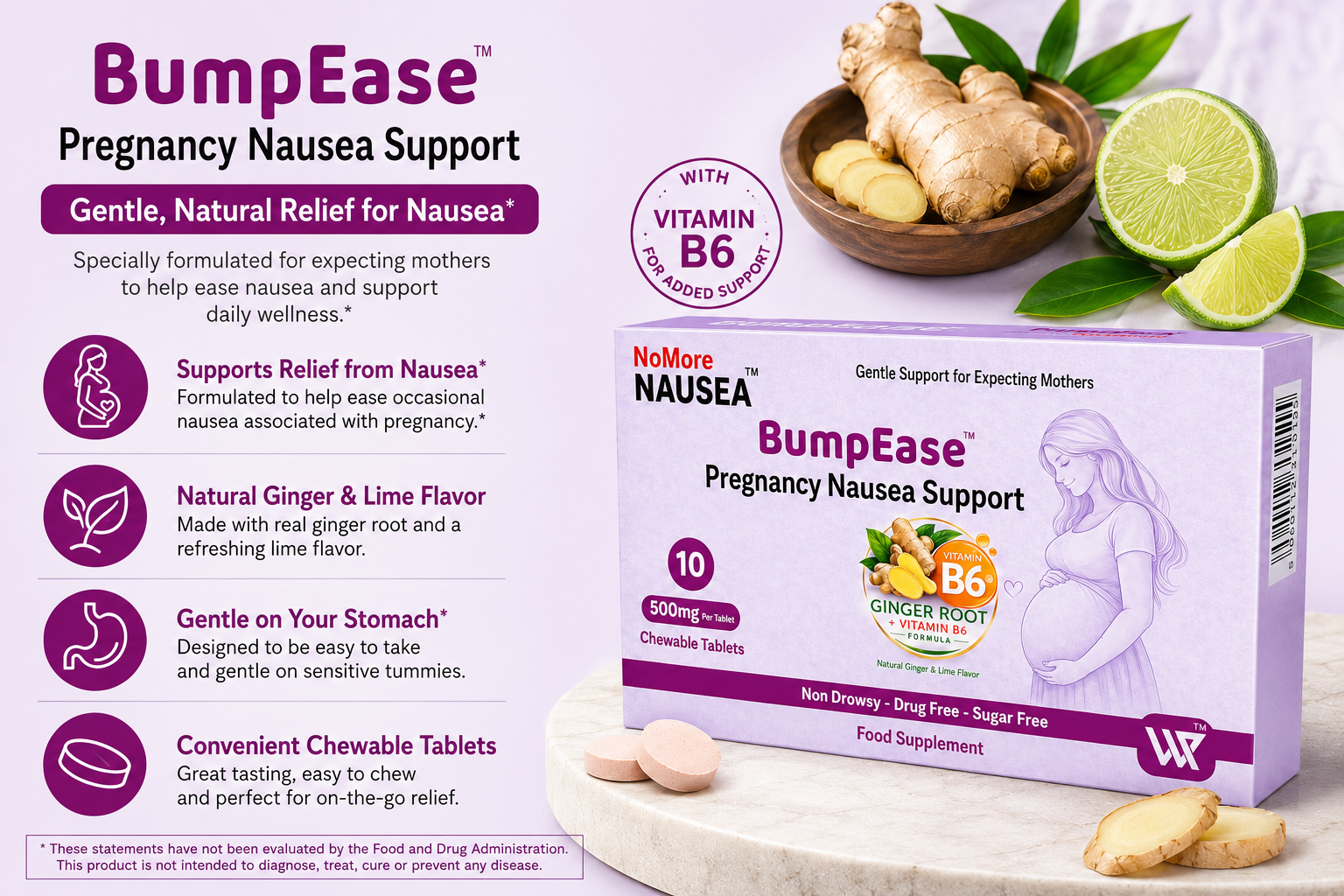 BumpEase™ Pregnancy Nausea Support Chewable Tablets 10s