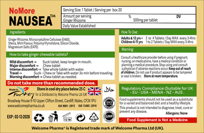 NoMore Nausea™ Ginger Chewable Tablets Mint Flavour Family Pack (20)
