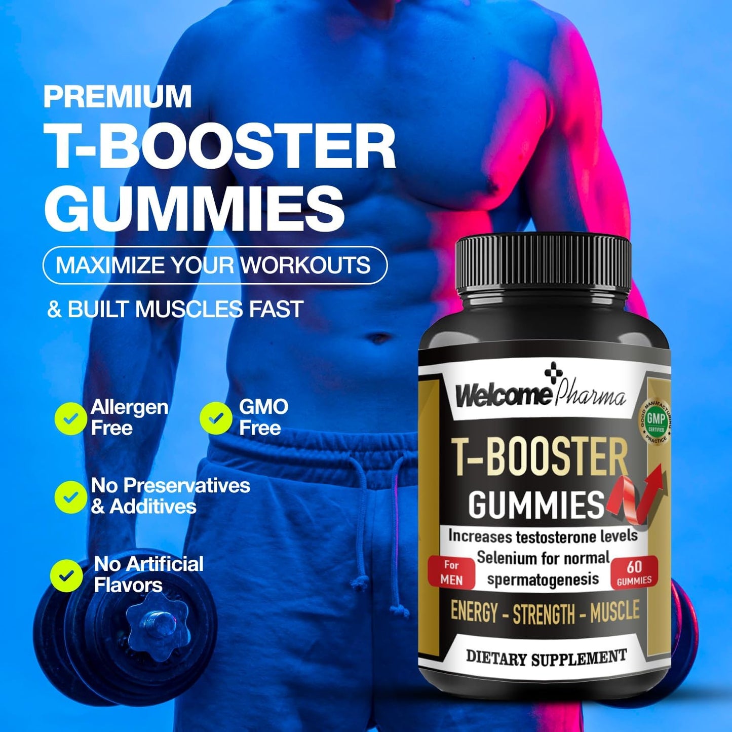 Welcome Pharma Testosterone Booster Supplement for Men (60 Gummies)