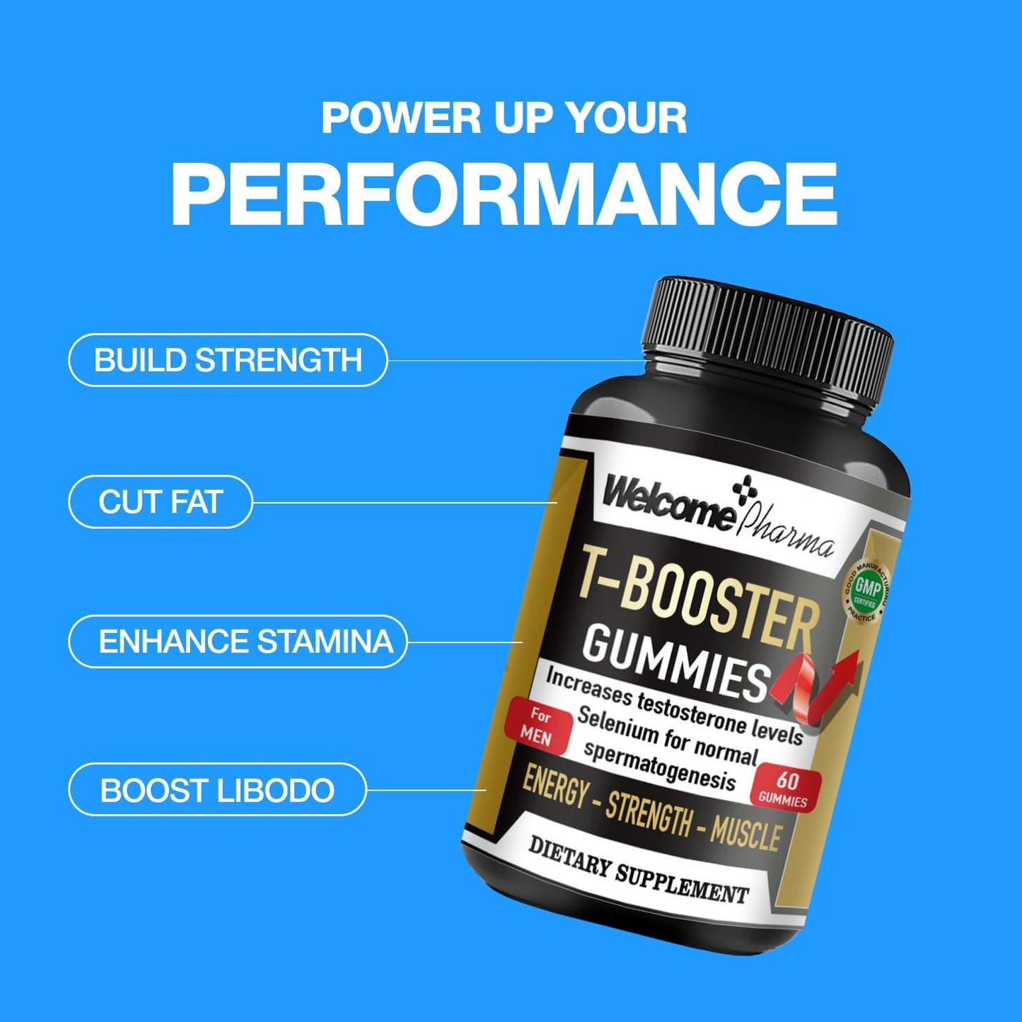 Welcome Pharma Testosterone Booster Supplement for Men (60 Gummies)