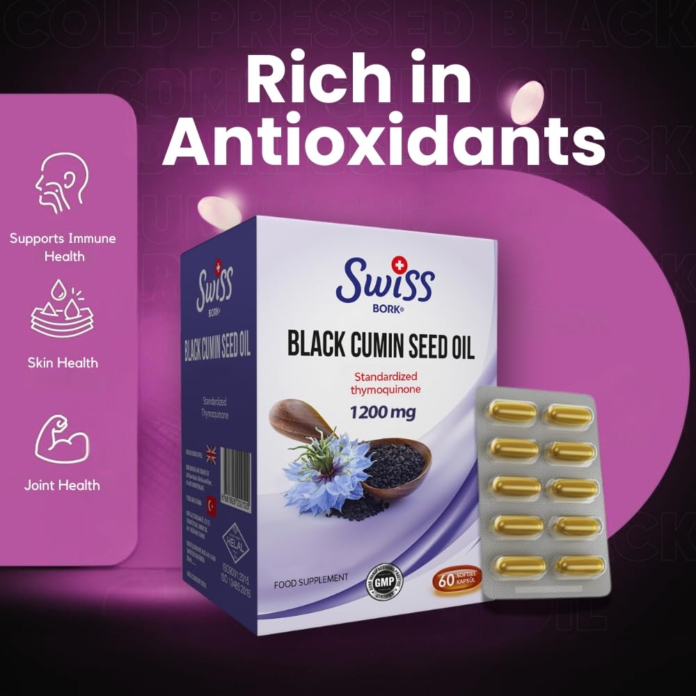 Organic Black Seed Oil Capsules — 1200mg Cold-Pressed Virgin Oil, (60 Days)