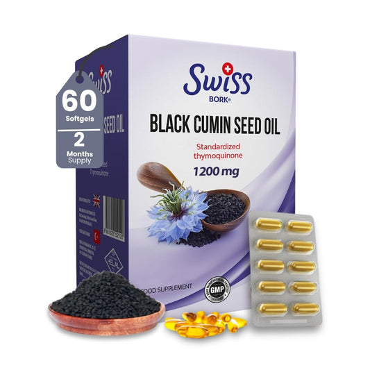 Organic Black Seed Oil Capsules — 1200mg Cold-Pressed Virgin Oil, (60 Days)