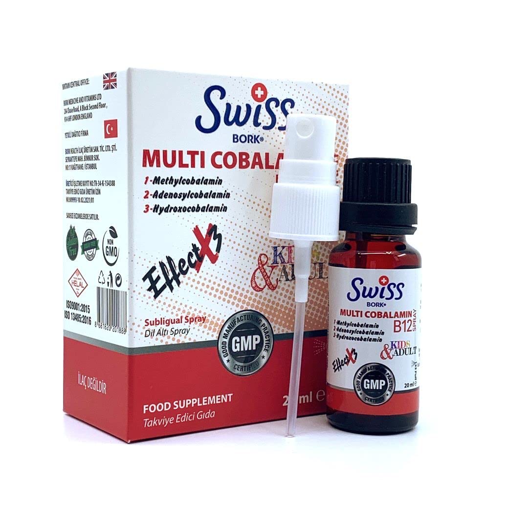 Swiss Bork Multi Cobalamin B12 Spray – Sublingual Vitamin B12 Supplement (Strawberry Flavour)