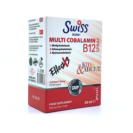 Swiss Bork Multi Cobalamin B12 Spray – Sublingual Vitamin B12 Supplement (Strawberry Flavour)