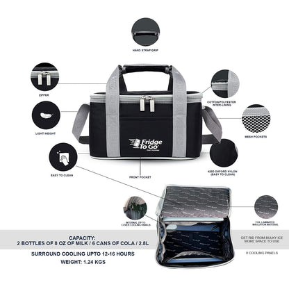 Fridge-To-Go Large Cool Bag with 16hrs Cooling Time (18 Cans/15L) Black