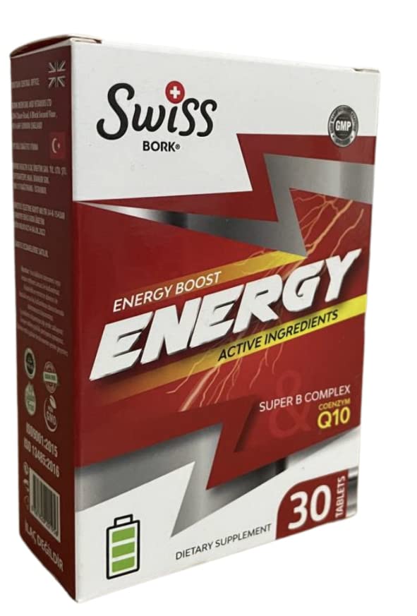 SWISS BORK Energy Supplement – A Synergistic Blend of Q10, Ginseng, K2.   30 Tablets