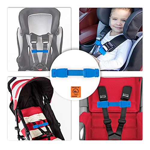 The Original STRAP STOP Anti Escape Car Seat Strap Crash Tested— UK Made, (Blue)