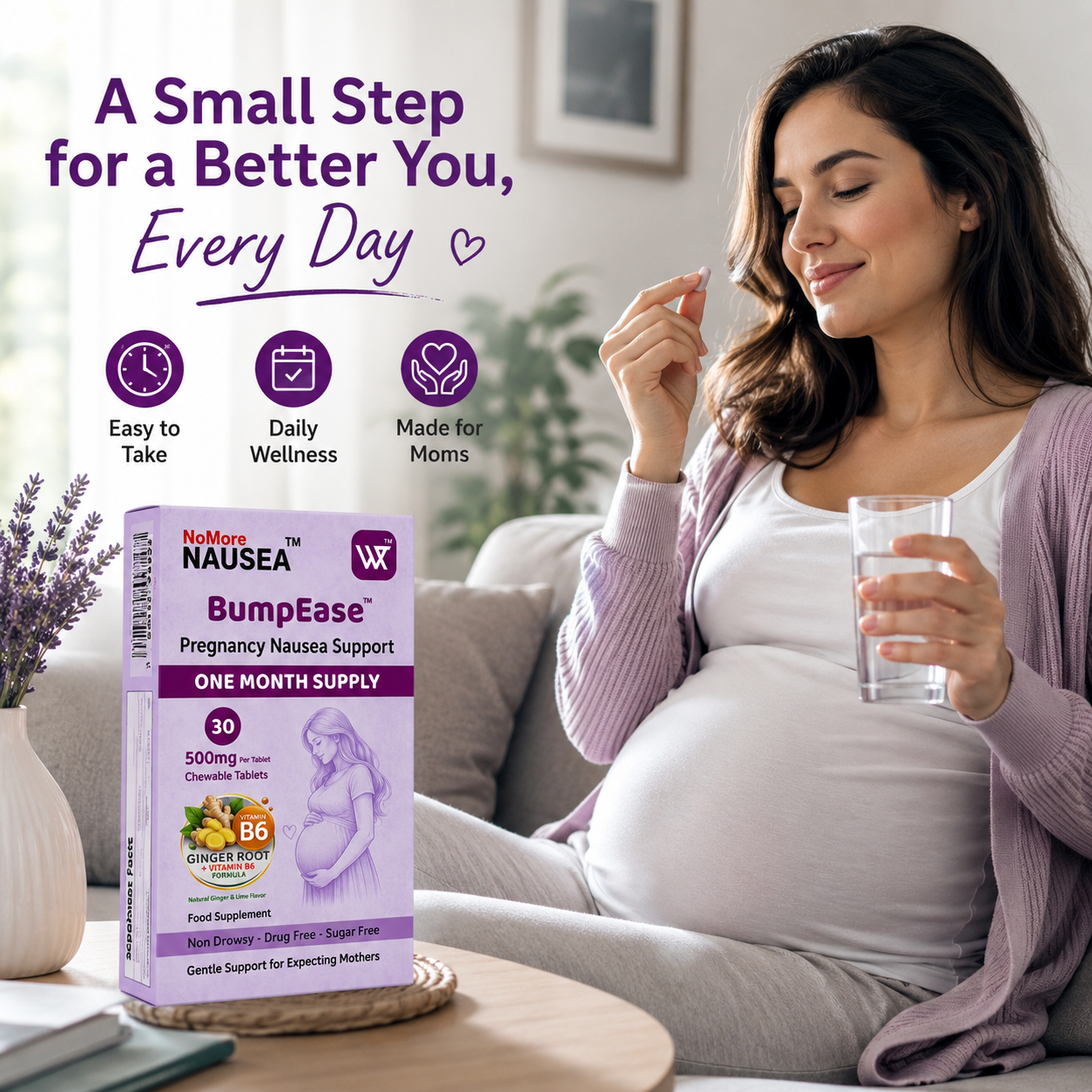 BumpEase™ Pregnancy Nausea Support Chewable Tablets 30s (ONE MONTH SUPPLY)