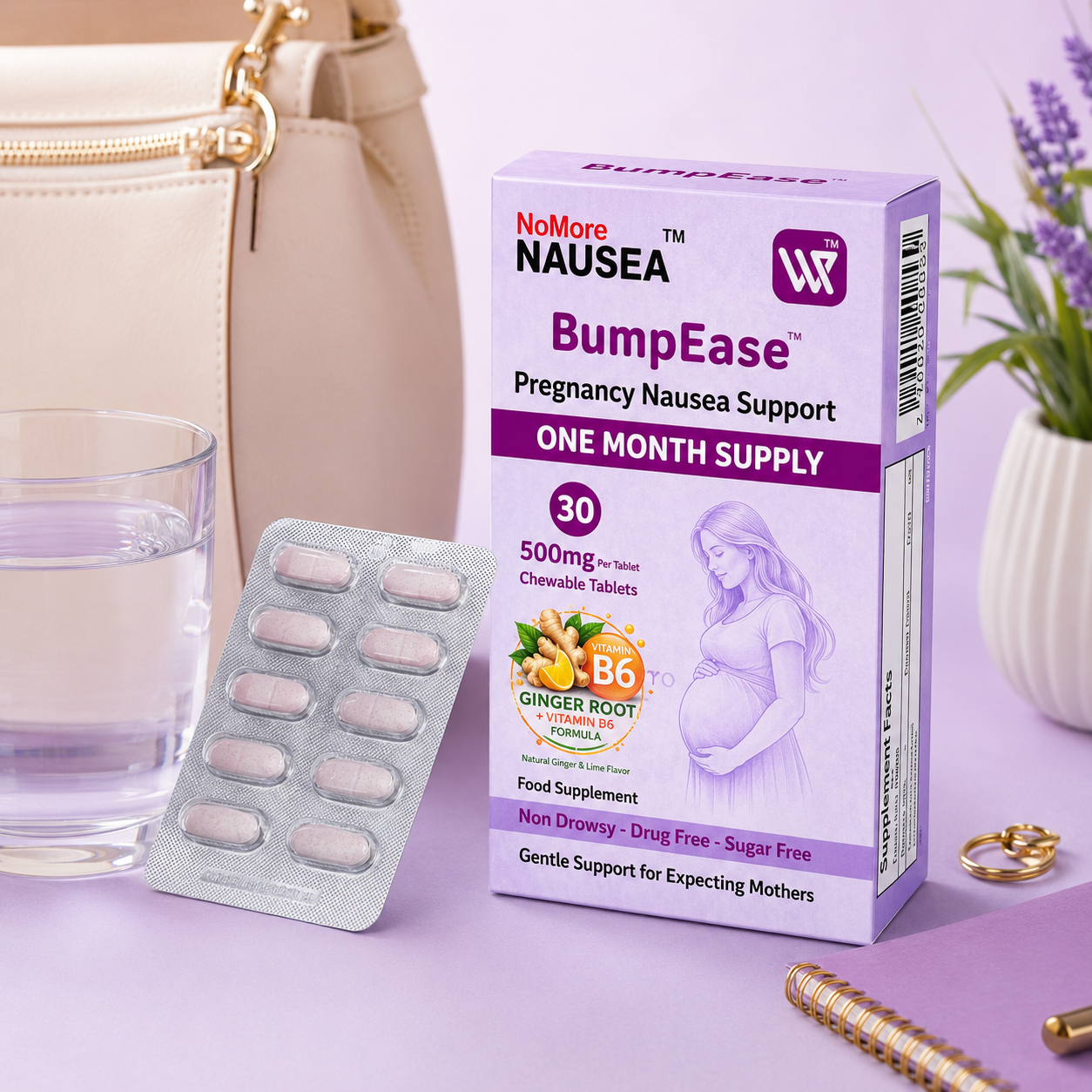 BumpEase™ Pregnancy Nausea Support Chewable Tablets 30s (ONE MONTH SUPPLY)