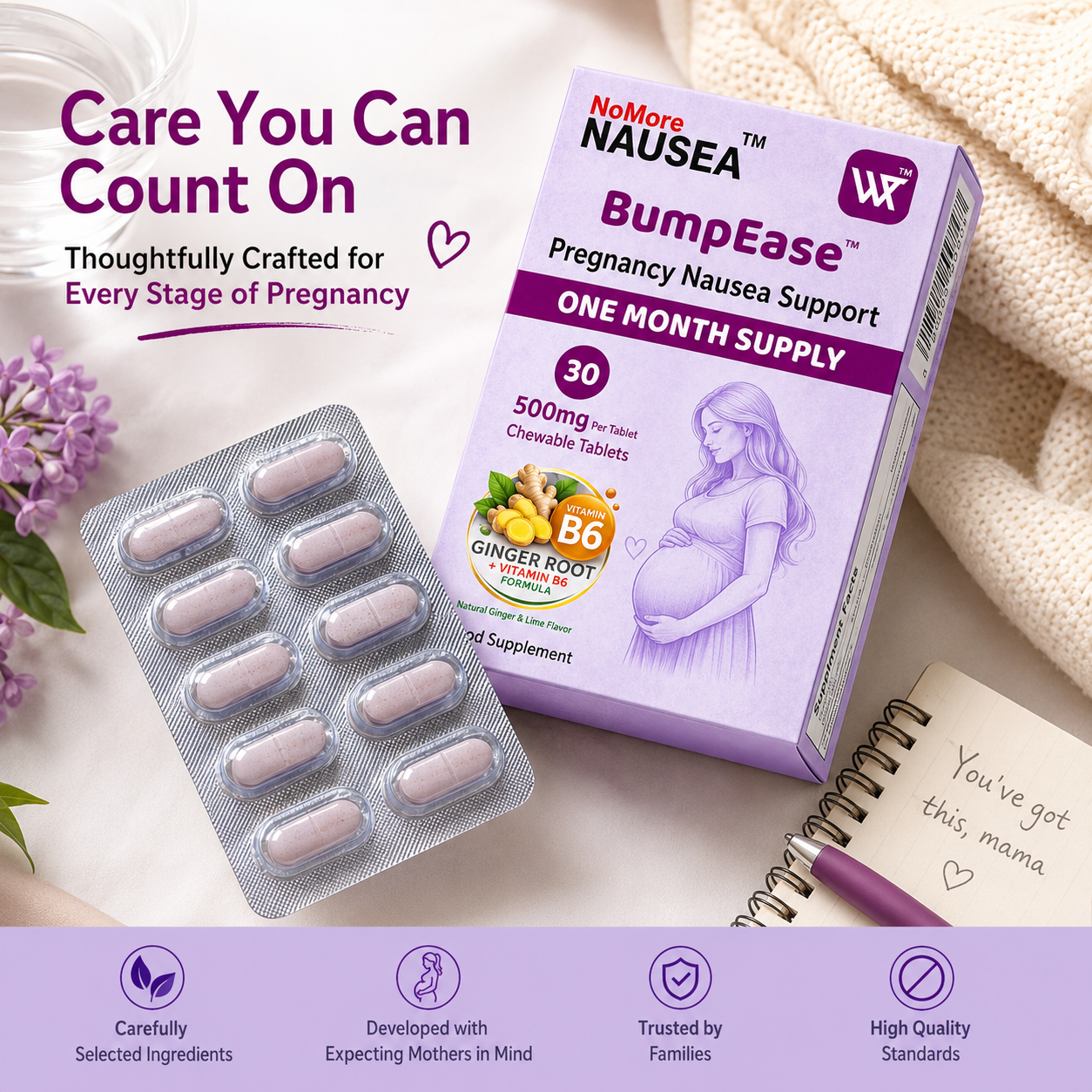 BumpEase™ Pregnancy Nausea Support Chewable Tablets 30s (ONE MONTH SUPPLY)
